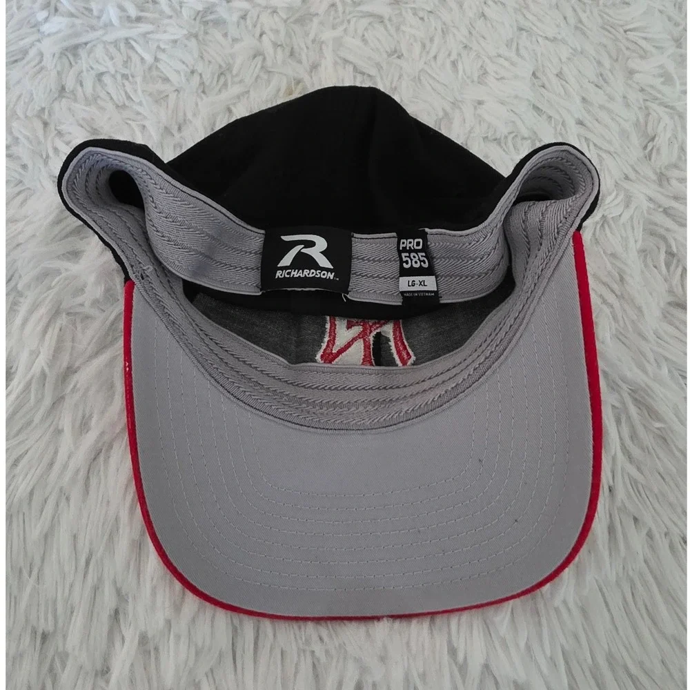 Richardson Pro 585 Flexfit Hat Mens LG-XL Black Red NFN Embroidered Baseball Cap